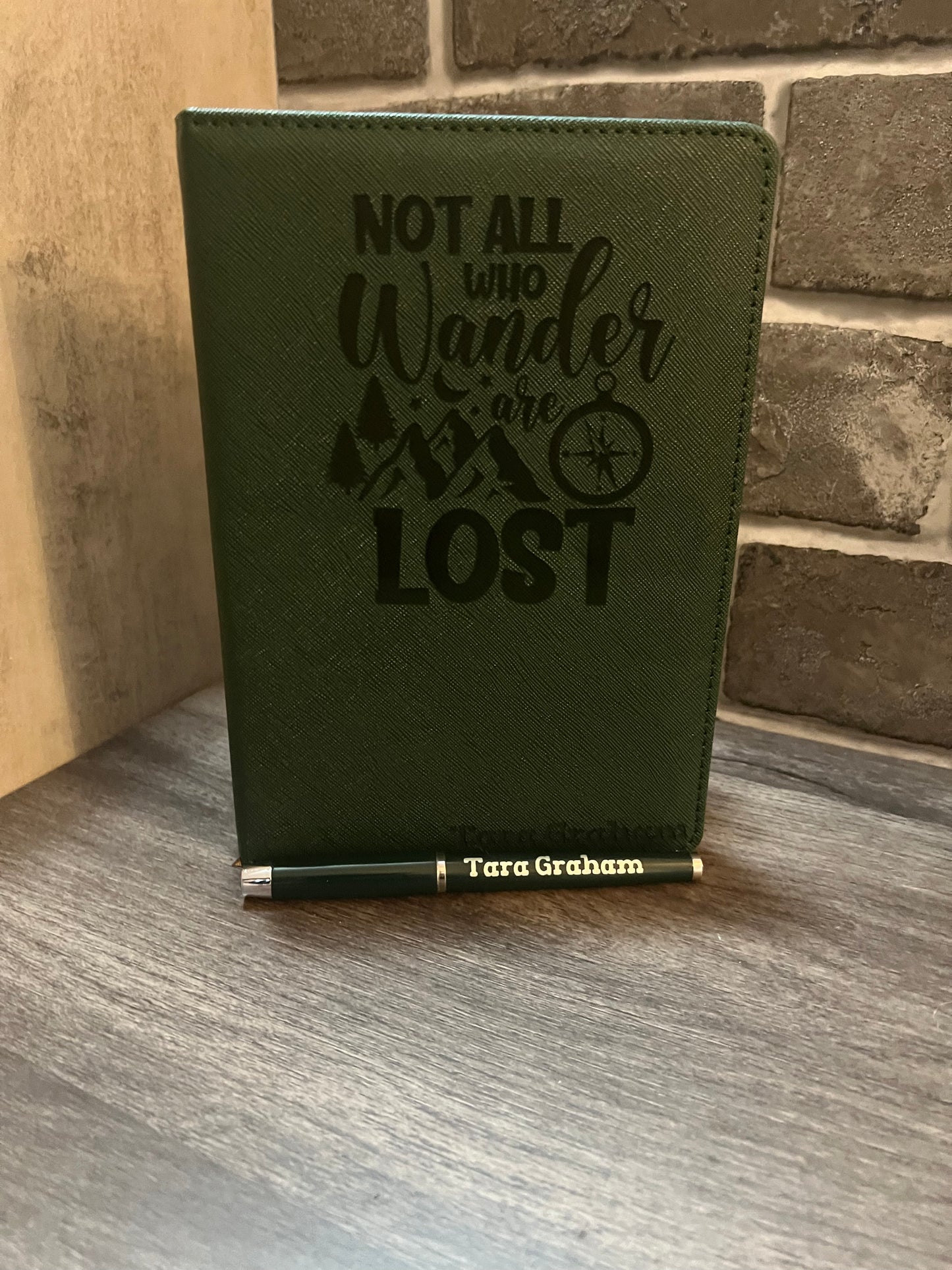 Not All who Wander Personalized Leather Journal with Pen