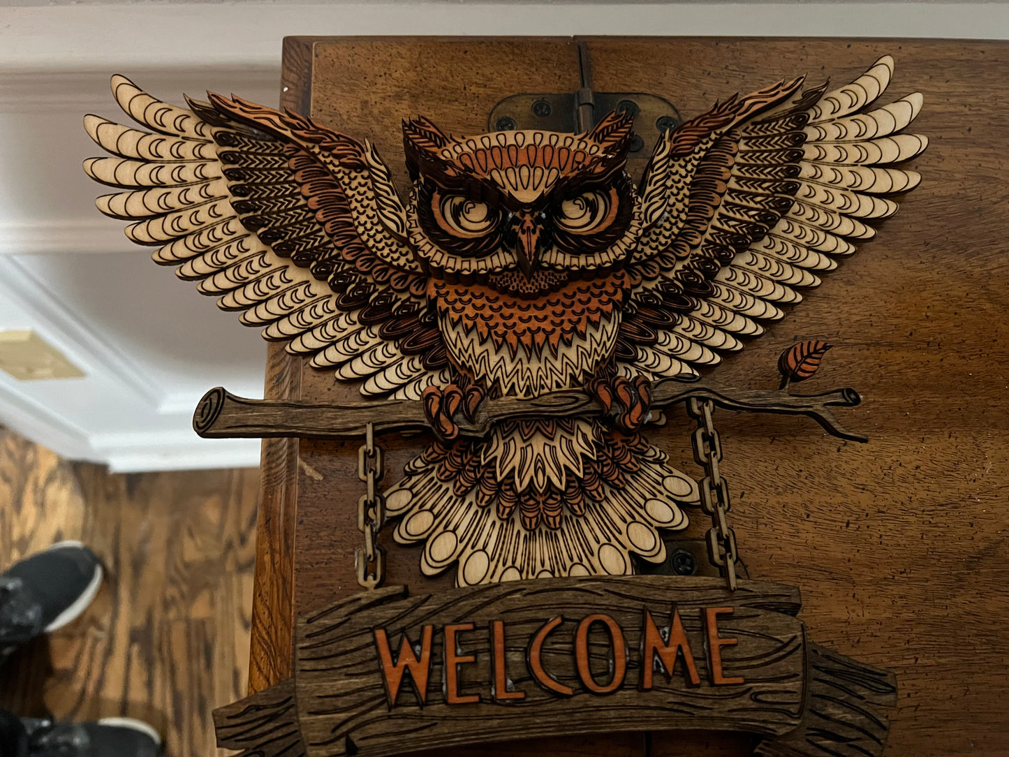 Layered Owl Welcome Sign