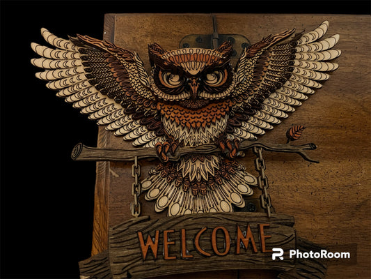 Layered Owl Welcome Sign