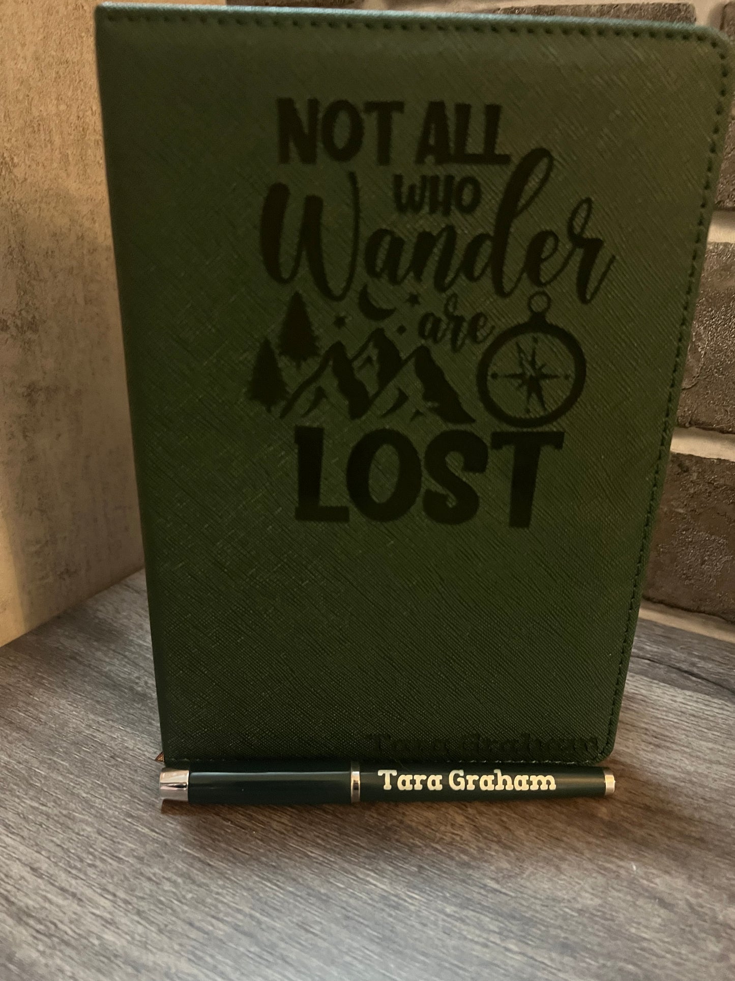 Not All who Wander Personalized Leather Journal with Pen