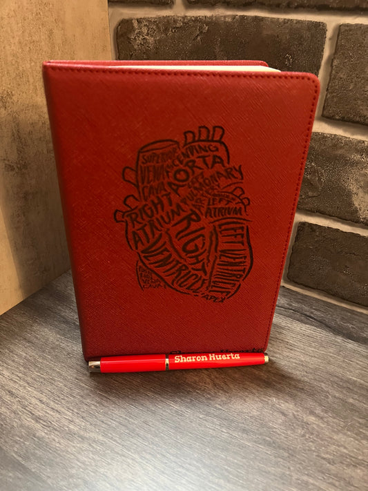 Heart Personalized Leather Journal with Pen