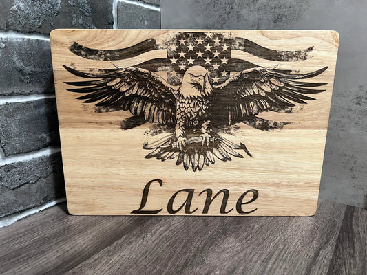 Personalized Eagle with American Flag Cutting Board