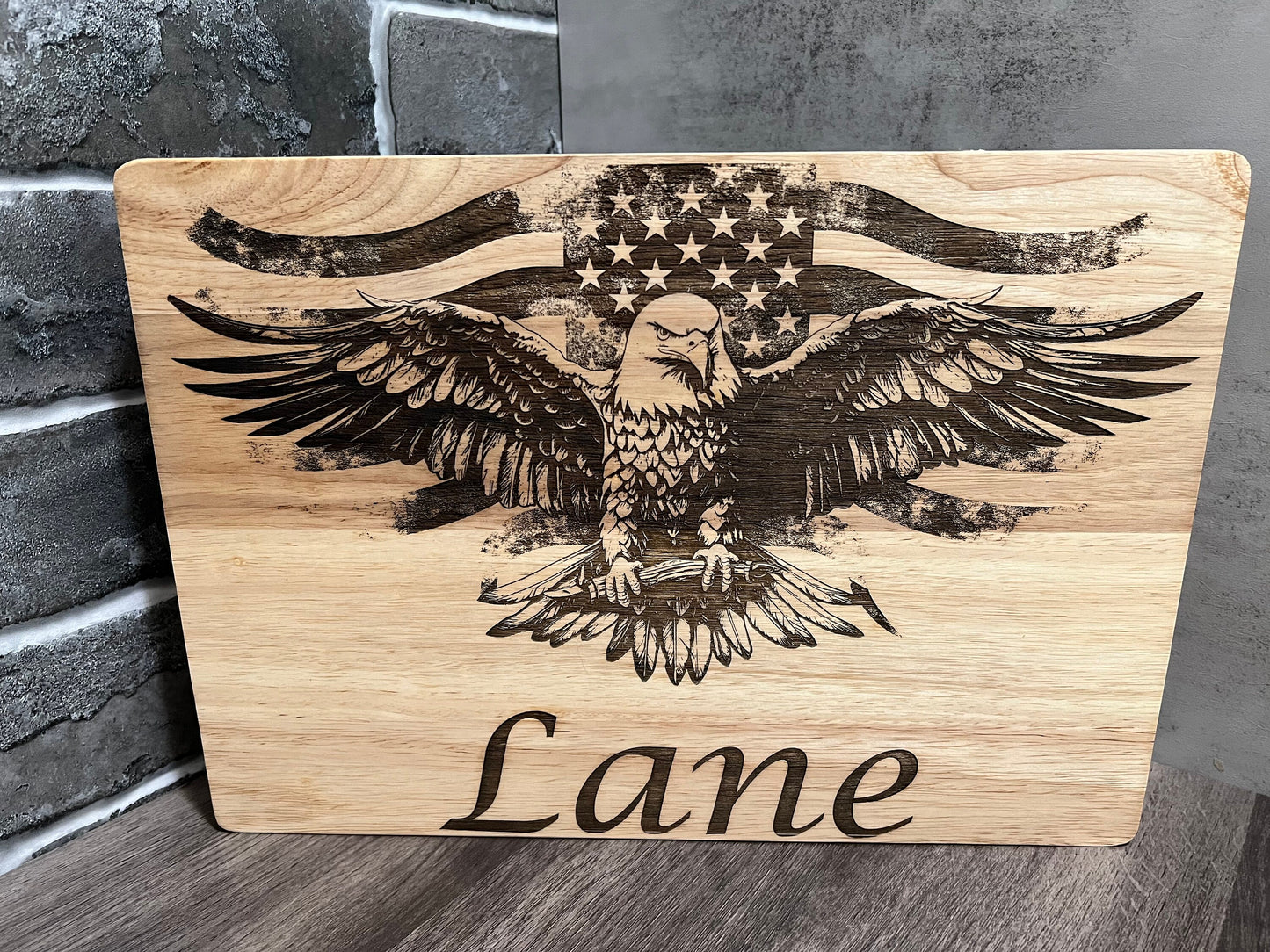 Personalized Eagle with American Flag Cutting Board